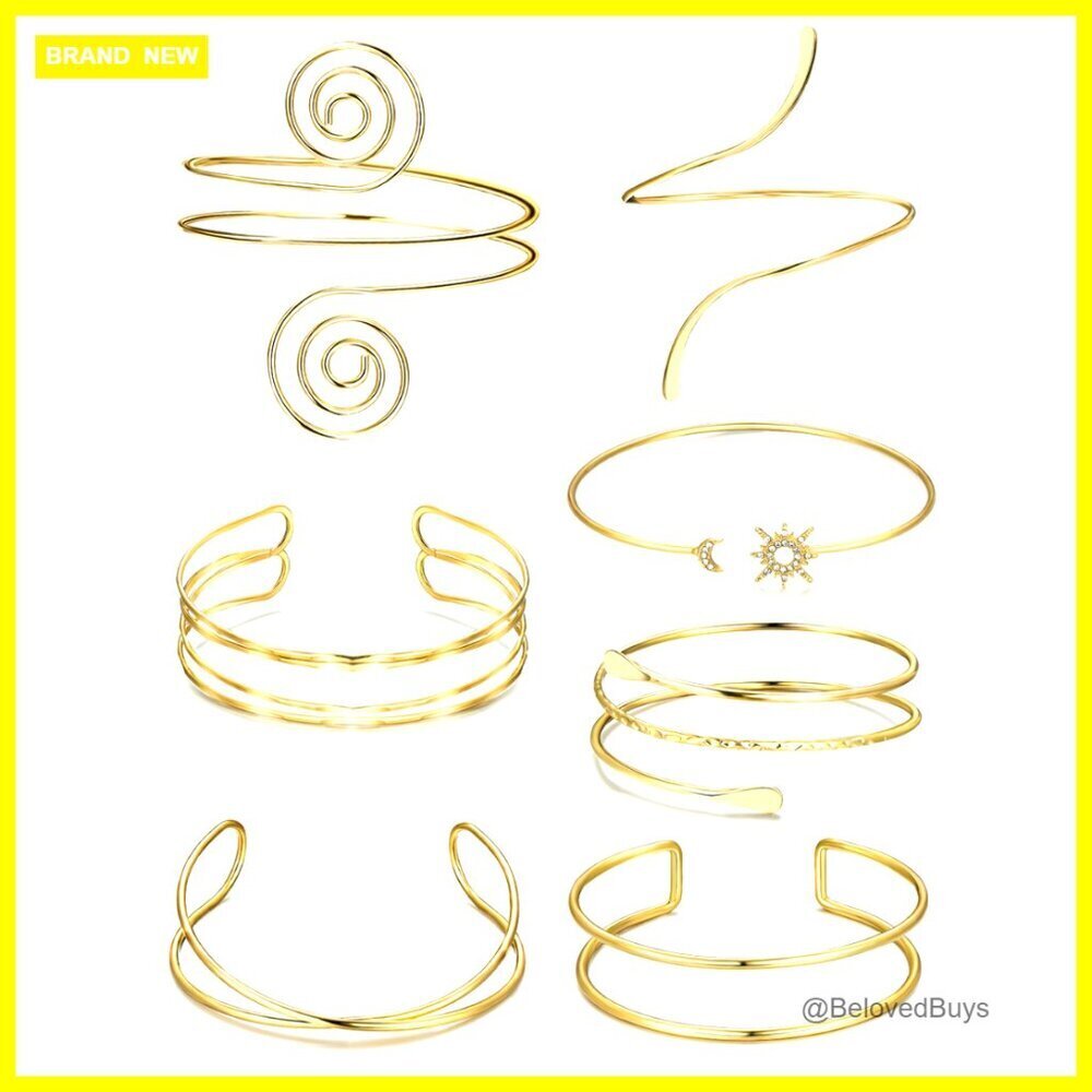 Adjustable Arm Cuff Bracelet Set, Zinc Alloy, 7 Pieces, Minimalist Style